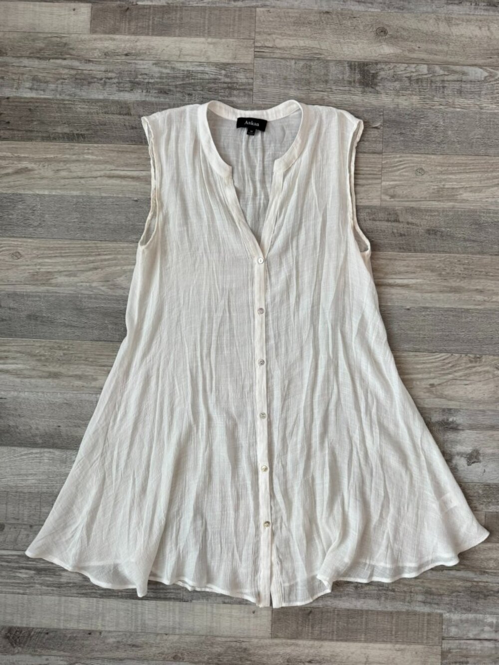 Aakaa White Semi Sheer Button Front Sleeveless Tunic/Dress Size Medium O16